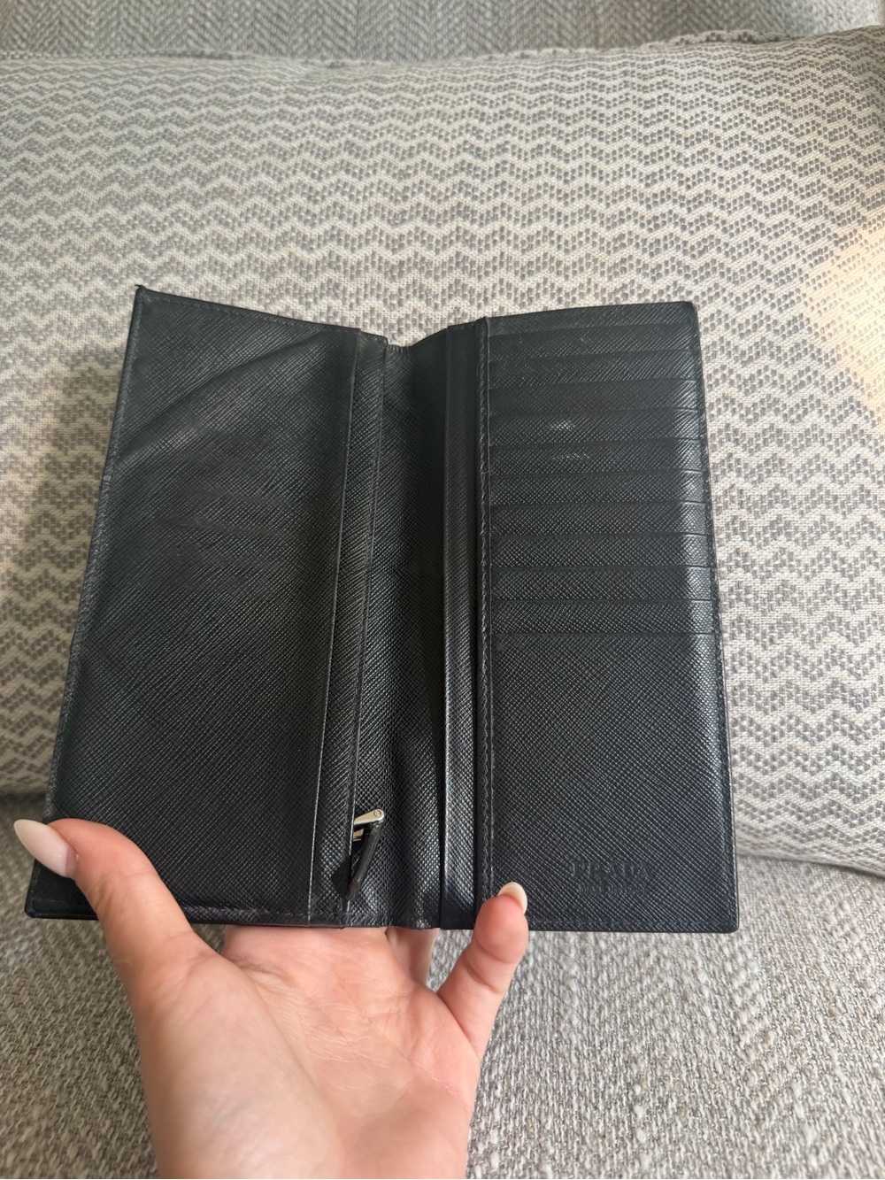 Prada Black Saffiano Leather Continental Long Wallet Silver Logo - Picture 5 of 6